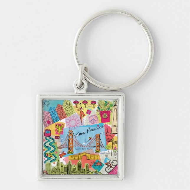 San Francisco, Kalifornien Fyrkantig Silverfärgad Nyckelring (Framsidan)