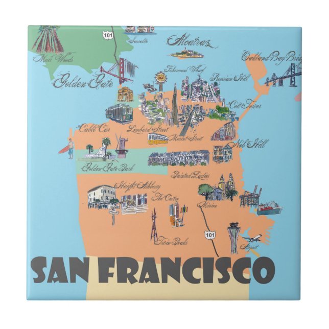 San Francisco Kalifornien karta Kakelplatta (Framsidan)
