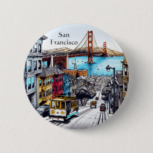 San Francisco, Kalifornien Tecknad Bok Stil Art Knapp