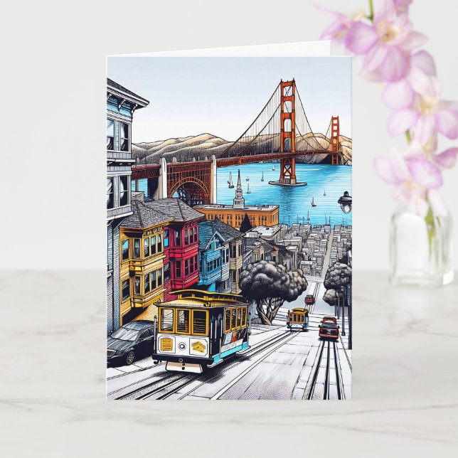 San Francisco, Kalifornien Tecknad Bok Stil Art Kort (Orkide)