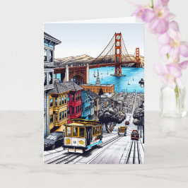 San Francisco, Kalifornien Tecknad Bok Stil Art Kort