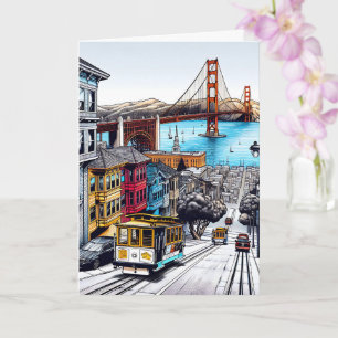 San Francisco, Kalifornien Tecknad Bok Stil Art Kort