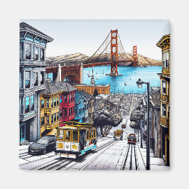 San Francisco, Kalifornien Tecknad Bok Stil Art Magnet