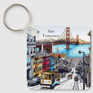 San Francisco, Kalifornien Tecknad Bok Stil Art Nyckelring