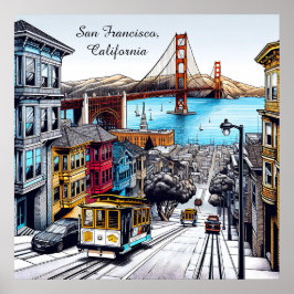 San Francisco, Kalifornien Tecknad Bok Stil Art Poster