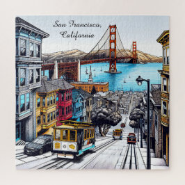San Francisco, Kalifornien Tecknad Bok Stil Art Pussel
