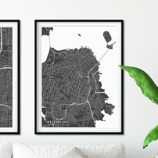 San Francisco Karta, Grått Line Karta Poster
