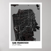 San Francisco Karta Poster - Kalifornien Black Kar