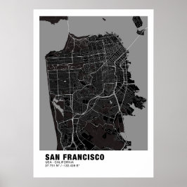 San Francisco Karta Poster - Kalifornien Black Kar