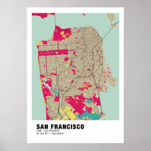 San Francisco Karta Poster - Kalifornien Colorful