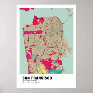 San Francisco Karta Poster - Kalifornien Colorful