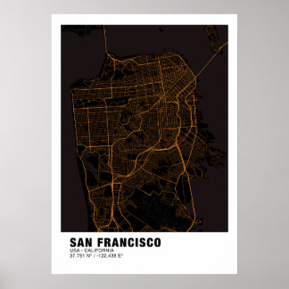 San Francisco Karta Poster - Kalifornien Guld Kart