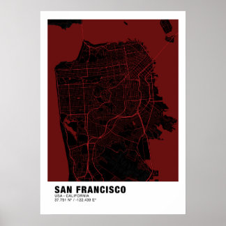 San Francisco Karta Poster - Kalifornien Röda Kart