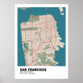 San Francisco Karta Poster - Kalifornien Vintage K