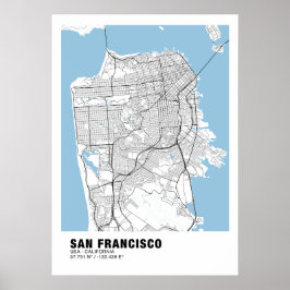 San Francisco Karta Poster - Kalifornien White Kar