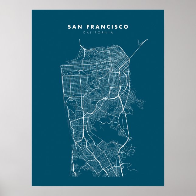 San Francisco Karta-utskrift, Poster Papper Mörk b (Framsidan)