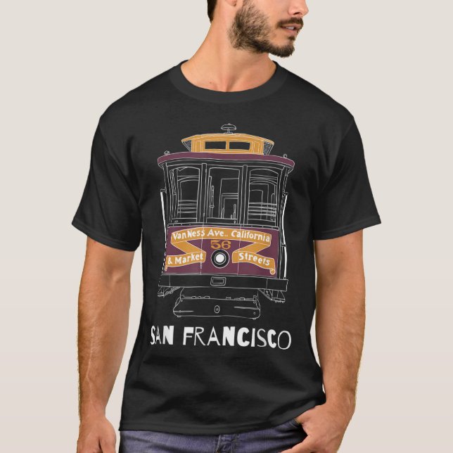 San Francisco Line Art Cable Car T Shirt (Framsida)