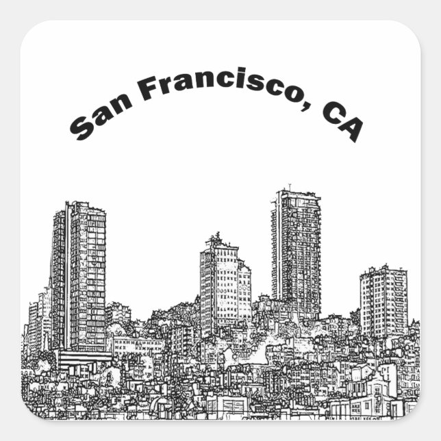 San Francisco Line Art Fyrkantigt Klistermärke (Framsida)