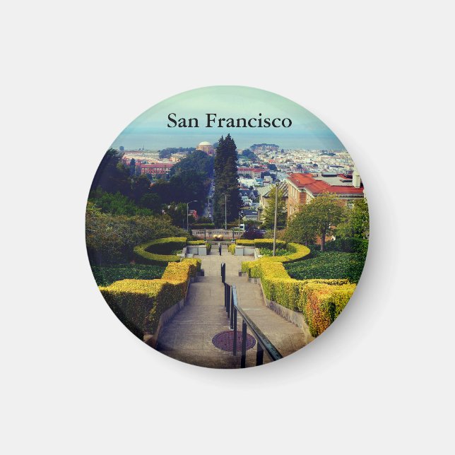 San Francisco Lyon Street Steps #2 Round Magnet (Framsidan)