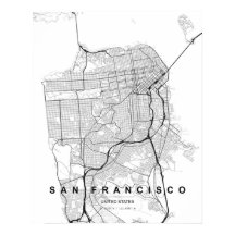 San Francisco-minimalkartan (svart och vit)