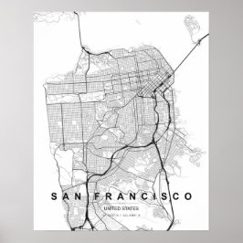 San Francisco-minimalkartan (svart och vit) Poster