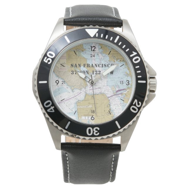 San Francisco Nautical Latitude Longitud Boater Armbandsur (Framsida)
