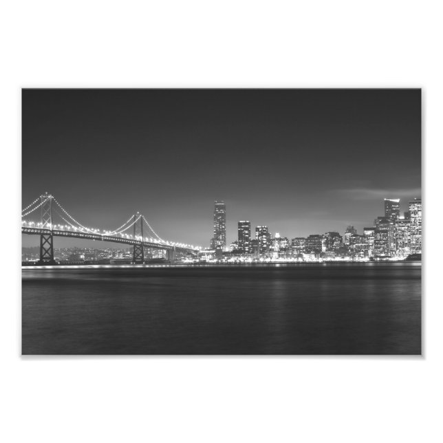 San Francisco Night Black White Photo Fototryck (Framsidan)