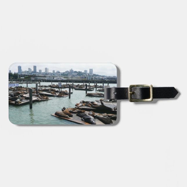 San Francisco och Pier 39 Sea Lejon City Skyline Bagagebricka (Horisontell Framsida)