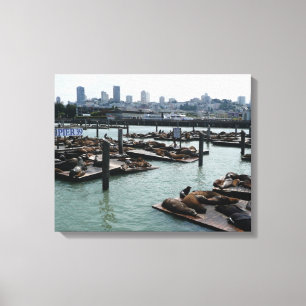 San Francisco och Pier 39 Sea Lejon City Skyline Canvastryck