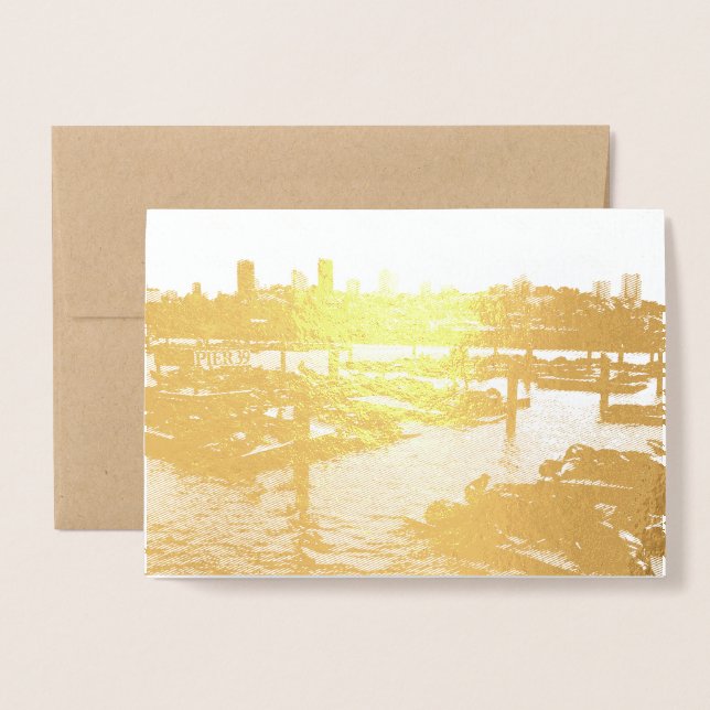 San Francisco och Pier 39 Sea Lejon City Skyline Folierat Kort (Framsida med kuvert)