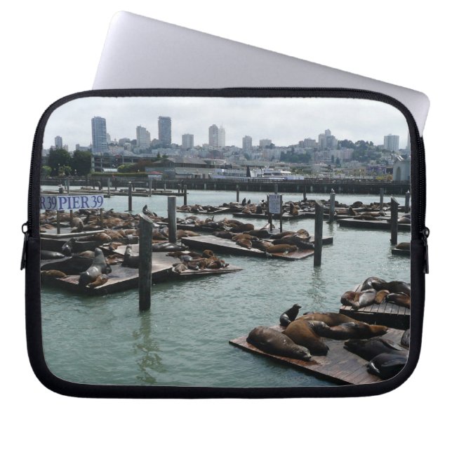 San Francisco och Pier 39 Sea Lejon City Skyline Laptop Sleeve (Framsidan)