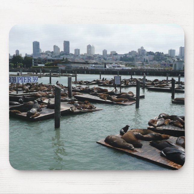 San Francisco och Pier 39 Sea Lejon City Skyline Musmatta (Framsidan)