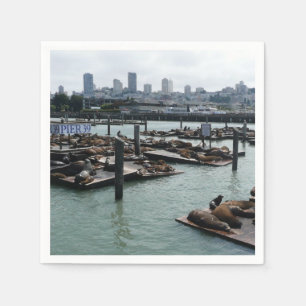 San Francisco och Pier 39 Sea Lejon City Skyline Pappersservett