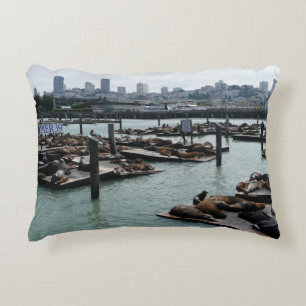 San Francisco och Pier 39 Sea Lejon City Skyline Prydnadskudde