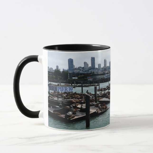 San Francisco och Pier 39 Sjölejon Stadssilhuett Mugg (Vänster)