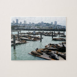 San Francisco och Pier 39 Sjölejon Stadssilhuett Pussel