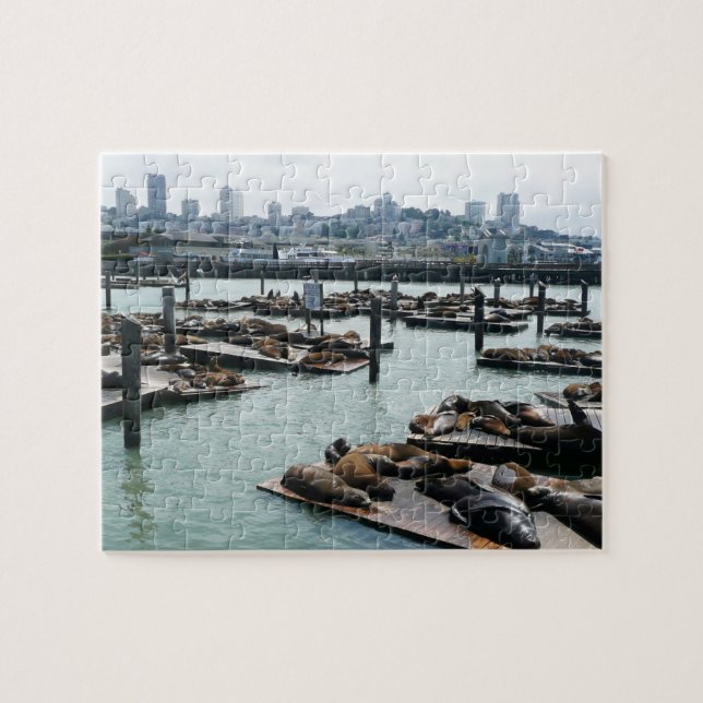 San Francisco och Pier 39 Sjölejon Stadssilhuett Pussel (Horisontell)