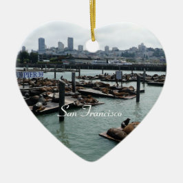 San Francisco och Pier 39 Sjölejon Stadssiluett Julgransprydnad Keramik