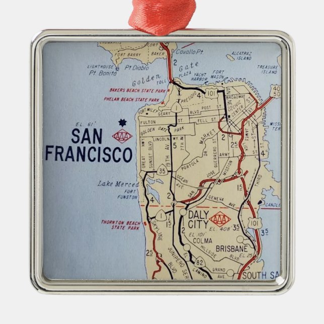 San Francisco områdeskarta  Julgransprydnad Metall (Framsidan)