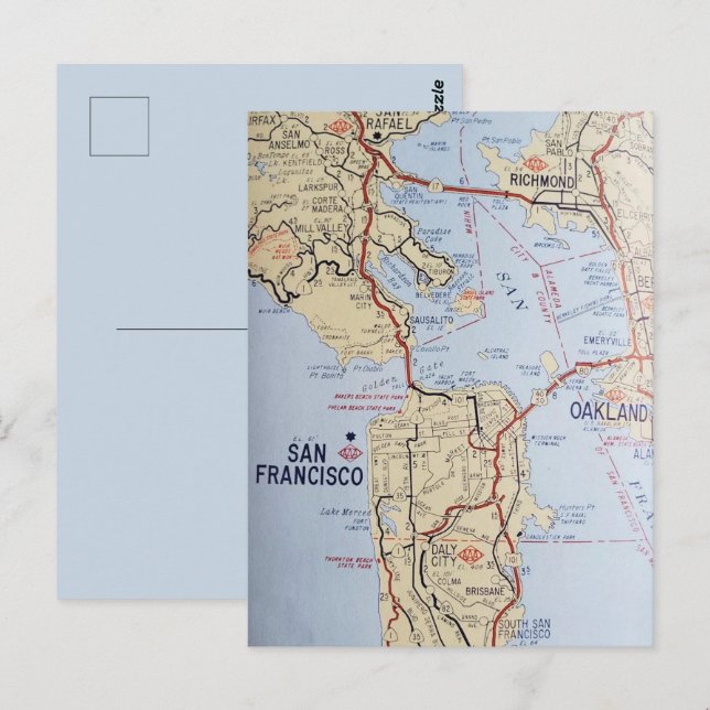 San Francisco Områdeskarta vykort (Fram/baksida)