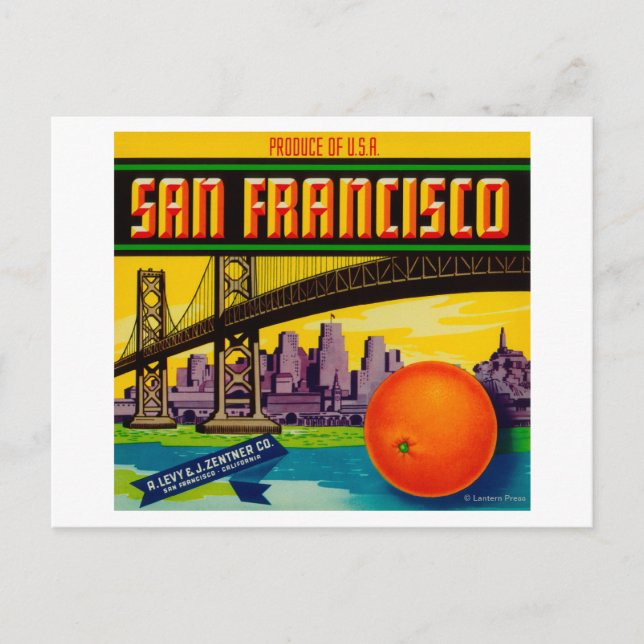 San Francisco Orange-etikett Vykort (Framsida)