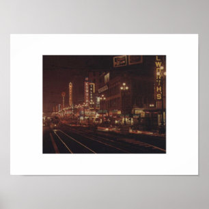 San Francisco på Night 1950s Market Street Poster