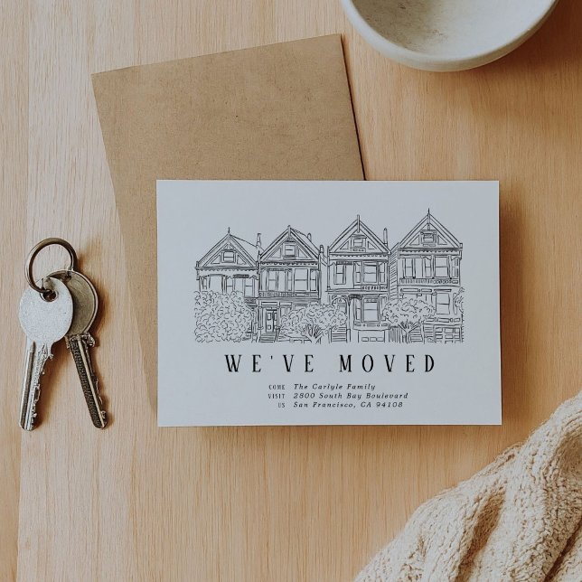 San Francisco Paated Dam Flytta Annocements Meddelande (San Francisco Painted Ladies Illustration Moving Announcement Cards)