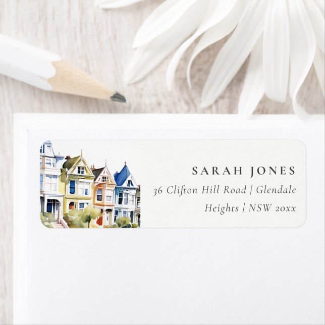 San Francisco Painted Ladies Landscape Address Returadress Etikett (Insitu)