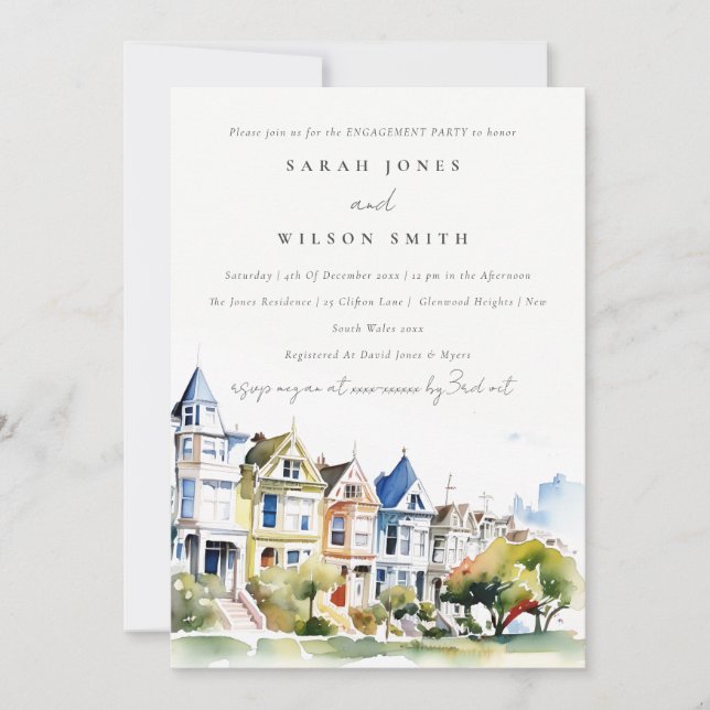 San Francisco Painted Ladies Landscape Engagement Inbjudningar (Framsida)