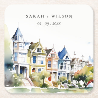 San Francisco Painted Ladies Landscape Wedding Underlägg Papper Kvadrat