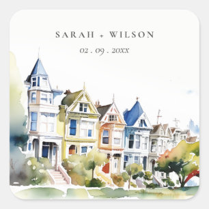 San Francisco Painted Ladies Landskapsbröllop Fyrkantigt Klistermärke