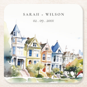 San Francisco Painted Ladies Landskapsbröllop Underlägg Papper Kvadrat