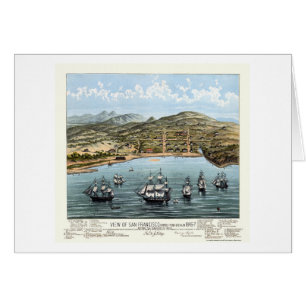 San Francisco panorama- karta för CA - 1847 Hälsningskort