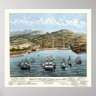 San Francisco panorama- karta för CA - 1847 Poster